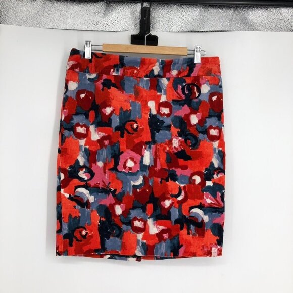 Anthropologie Vanessa Virginia Red Floral Corduroy Knee length pencil skirt Sz 8 - Picture 16 of 16